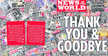 The wraparound front page of the last edition of the News of the World. 