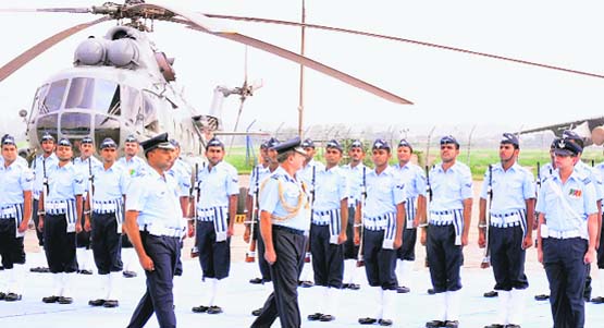 Air Marshal Pramod Vasant Athawale, AOC-in-C Maintenance Command, inspects a guard of honour on his arrival at the Chandigarh Air Force Station