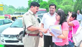 Two girls in a Swift car hit an Audi car near Leisure Valley in Sector 10, Chandigarh