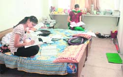 A twin sharing room at AIWC hostel, Sector 11, Chandigarh.