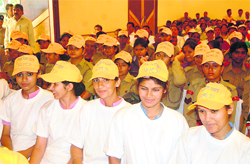 Nursing students and NCC cadets at a function to mark World Population Day in Dehradun on Monday.