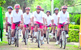 An Army cycling expedition returns from Yamunotri, in Dehradun on Monday.