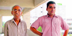 A visibly happy Amarjit, father of the deceased, and his son after the man accused of killing his younger son was convicted in Ludhiana on Monday.