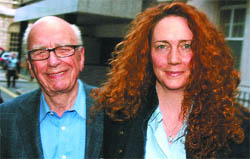 Rupert Murdoch with Rebekah Brooks, chief executive of News International, in London on Sunday.