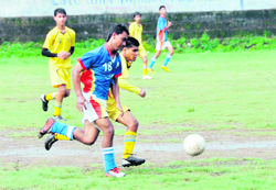 A match in the Lala Nemi Dass Memorial District Football League in Dehradun on Tuesday