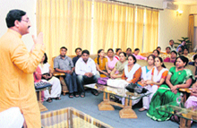 Chief Minister Ramesh Pokhriyal Nishank addresses a delegation of teachers from the Chakrata area in Dehradun on Tuesday. 