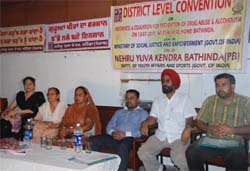 A district-level convention to create awareness against drug abuse and alcoholism underway at the Teachers' Home in Bathinda 