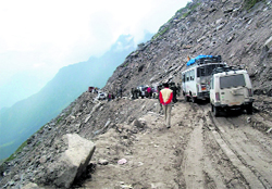 A landslide-prone stretch at Rani Nullah near the Rohtang Pass