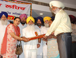 Education Minister Sewa Singh Sekhwan being honoured at a function in Bathinda 