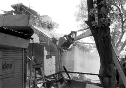 An unauthorised structure being demolished at Ambala Cantonment on Thursday