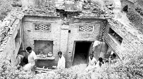 The debris of the anganwari centre at Kaul village in Kaithal after its roof collapsed on Thursday.