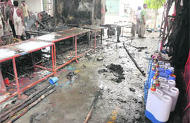 A view of the factory near Chand Cinema in Ludhiana where a fire broke out on Thursday.