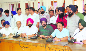 MP Navjot Singh Sidhu attends a meeting between BJP and SAD leaders in Amritsar on Thursday. 