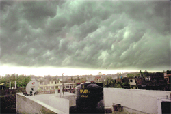 Dark clouds hover ominously over Chandigarh on Friday.