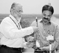 ISRO chairman Radhakrishnan with project director Kunhikrishna at a press conference in Sriharikota