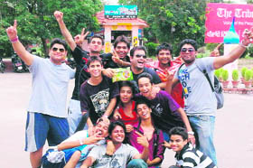 A group of boys having a gala time together