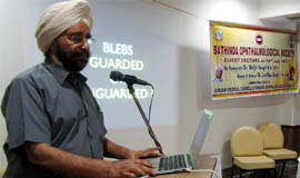 Eminent eye surgeon Daljit Singh delivering his lecture at a function organised by the Bathinda Ophthalmological Society 