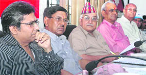 Dignitaries at a seminar organised by the Uttarakhand Jan Manch in Dehradun 
