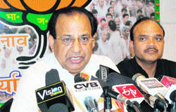 BJP state in-charge Jagdish Mukhi addresses a press conference in Jammu 