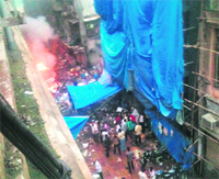 This picture posted on Twitter shows the scene of a bomb blast at Zaveri Bazar in Mumbai on July 13