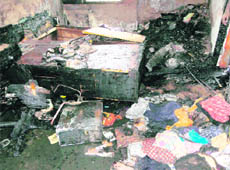 The room that was gutted after a fire broke out apparently due to a short-circuit in a flat at the PGI, Chandigarh