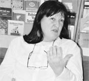 French poetess and painter Martine Le Cam during an interaction at Sarang Lok in Mohali. 