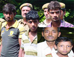 The three persons accused of kidnapping six-year-old Prince (inset) with his father in New Delhi on Monday.