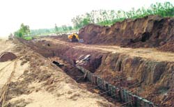 A concrete structure being constructed by the Irrigation Department in the Guhla area of Kaithal.
