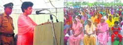 Union Minister Kumari Selja addresses a gathering at a seminar on women empowerment at Gola village.
