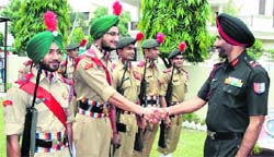 Maj-Gen Mohabat Singh interacts with NCC cadets at Group Headquarters in Jalandhar 
