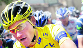 Europcar rider Thomas Voeckler of France, wearing the leader's yellow jersey, pedals during the 16th stage of the Tour de France on Tuesday.