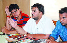 ABVP state secretary Ashutosh Tiwari addresses a press conference in Bathinda 