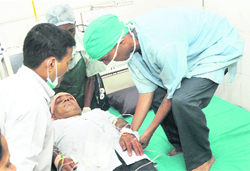 The injured doctor undergoes treatment at Doon Hospital, Dehradun, on Wednesday