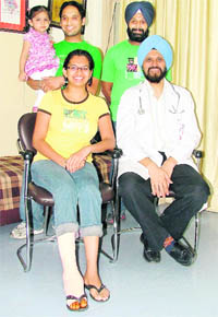 Aashika Vijan (left) who underwent endovascular procedure to treat AV malformation in her right foot at CMCH in Ludhiana. 