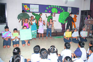 Students of Vardhman International Public School perform during the Vanamahotsava celebrations in Ludhiana 
