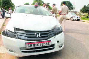 A car belonging to Chandigarh Additional Attorney General Paramjit Singh, which met with an accident at Sector 38-West in Chandigarh
