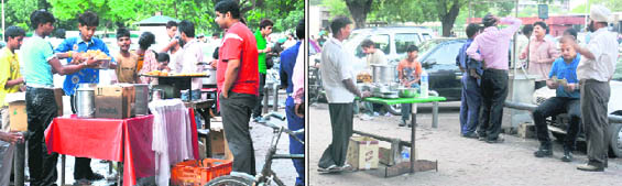 Makeshift food stalls at the Sector-22 market.