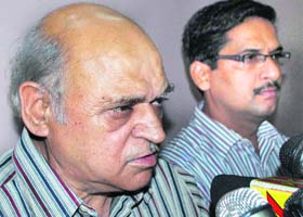 Leaders of the Jammu Central University Morcha address mediapersons in Jammu on Thursday