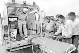 Police officials being given the demonstration of a new ambulance at the Zirakpur police station on Friday.