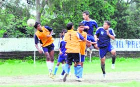 A match in the Lala Nemi Dass Memorial District Football League played at the Pavilion ground in Dehradun on Saturday