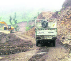 A view of the part of the Bani-Basholi road that caved in last month. 