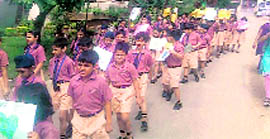 Students of Ryan International School take out an environment awareness rally at Dugri on Saturday.
