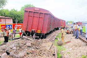 OFF TRACK: Restoration work in progress after a goods train derailed in Allahabad on Saturday