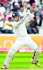 Rahul Dravid on way to his century at Lord's in London on Saturday.