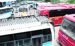 CTU buses standing idle at a workshop in Chandigarh