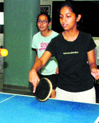 Players in action during the Panchkula District Table Tennis Championship at Manav Mangal School on Sunday