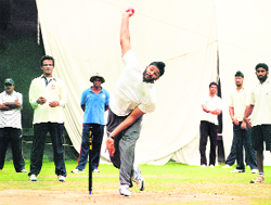 Players practise during trials to select the Punjab Ranji team at the PCA Stadium in Phase 9 of Mohali on Sunday