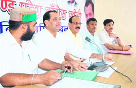 State Congress chief Yashpal Arya (centre) during a meeting in Dehradun on Sunday