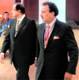 Home Minister P Chidambaram with Pakistan Interior Minister Rehman Malik in Thimphu