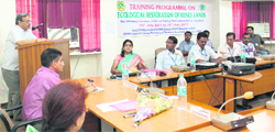 Dr SS Negi, Director, Forest Research Institute, speaks at a training programme on the FRI campus in Dehradun on Monday.